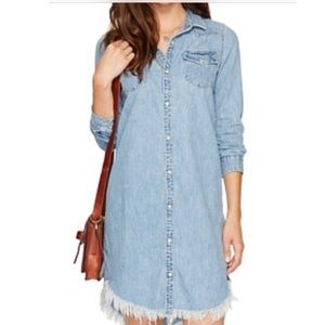 New Lucky Brand Distressed Denim Shirtdress Xsmall
